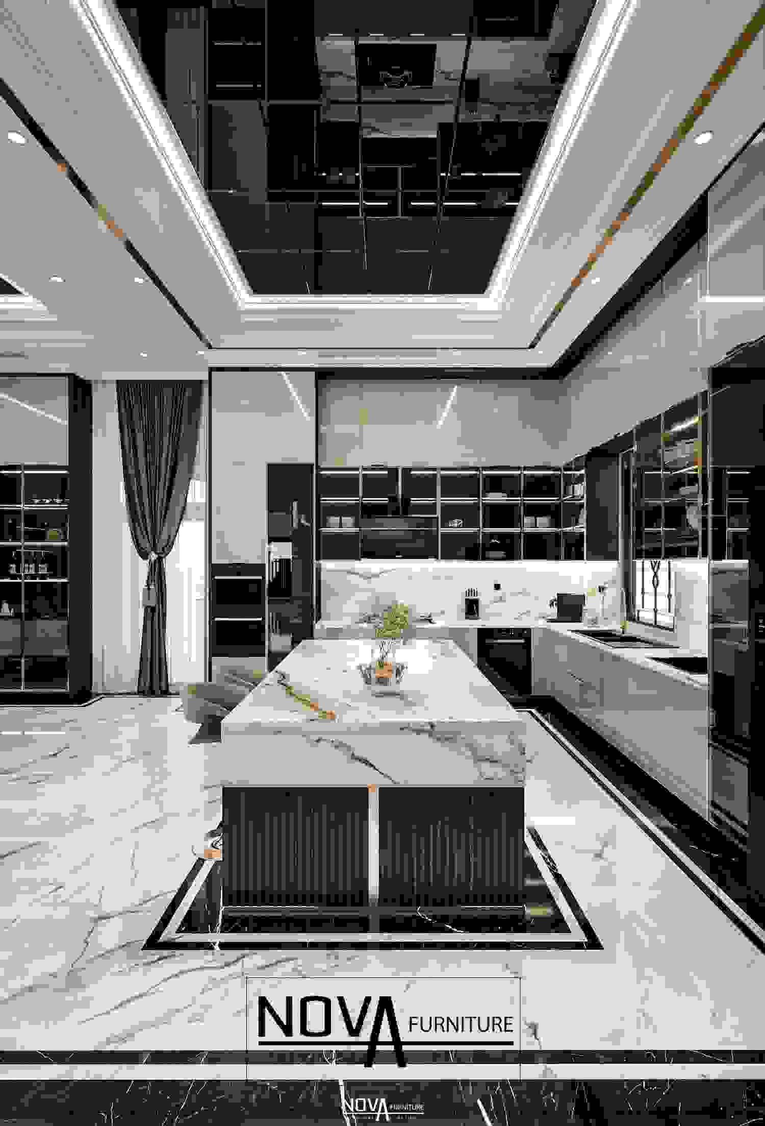 Tủ bếp cánh kính cao cấp HCM