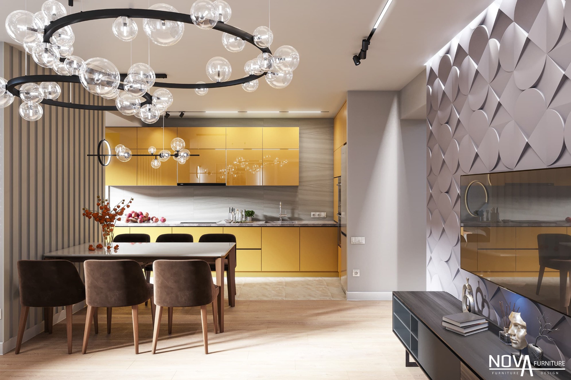 Thiết kế tủ bếp Acrylic màu vàng