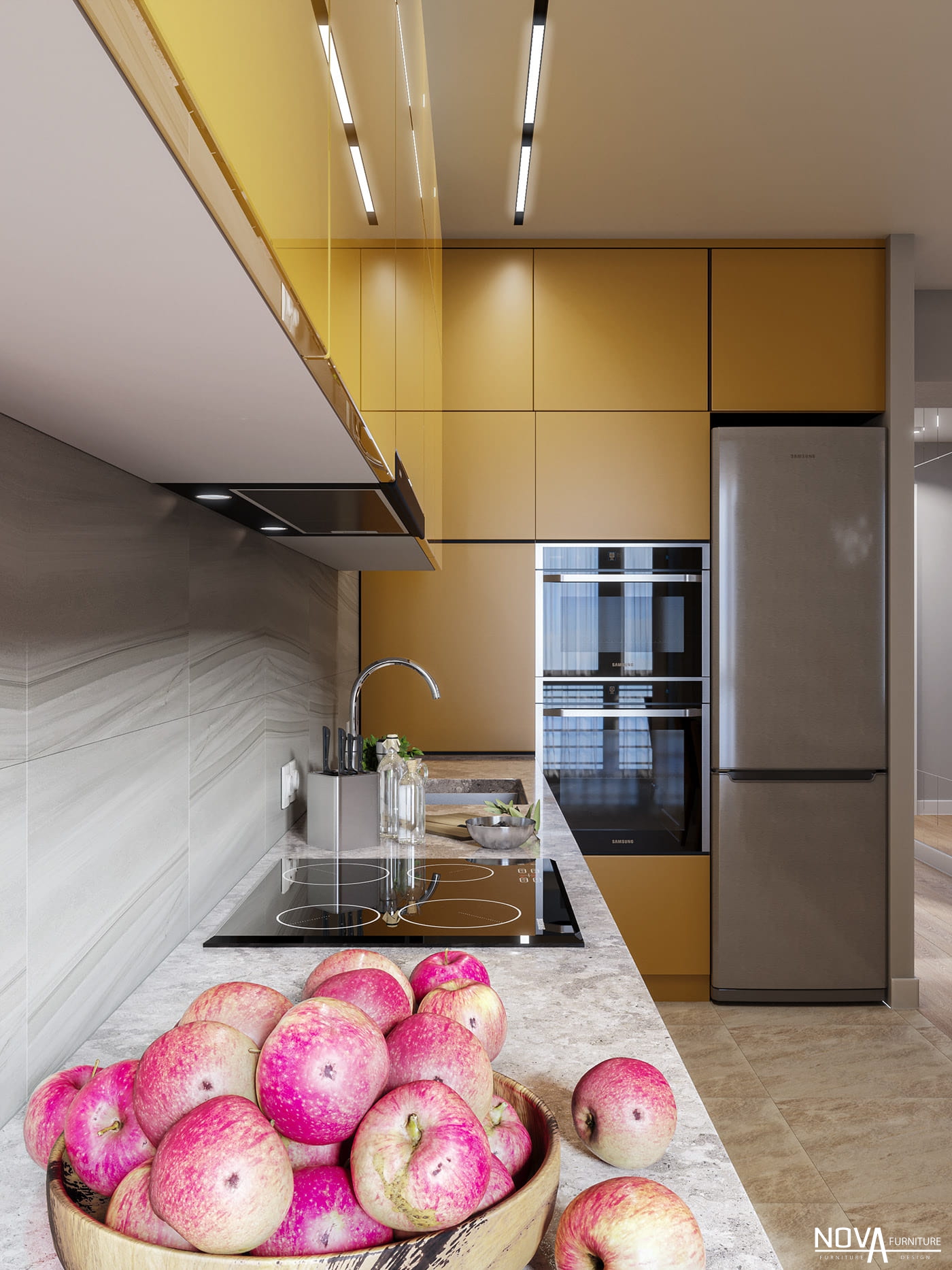 Thiết kế tủ bếp Acrylic màu vàng