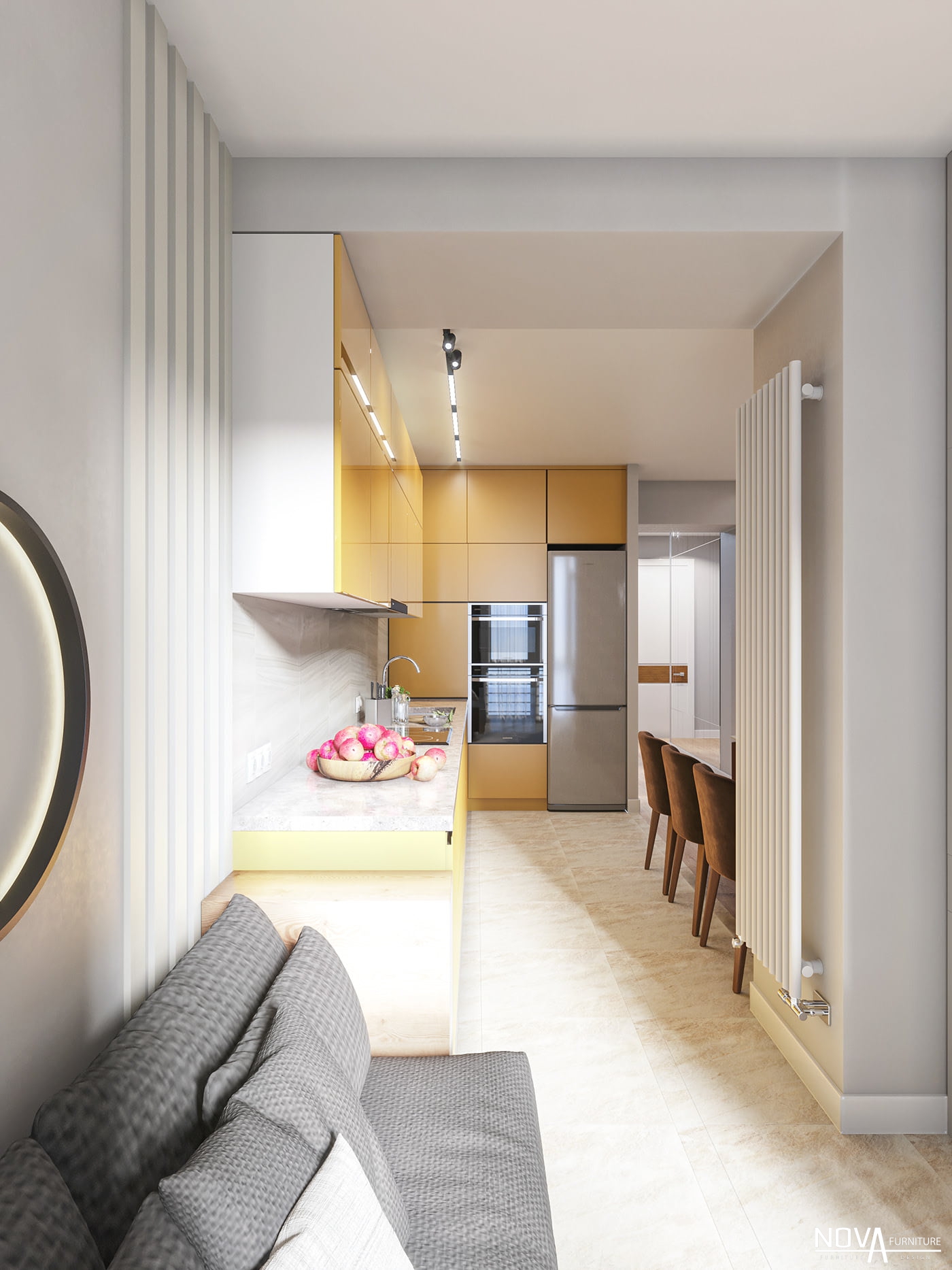 Thiết kế tủ bếp Acrylic màu vàng