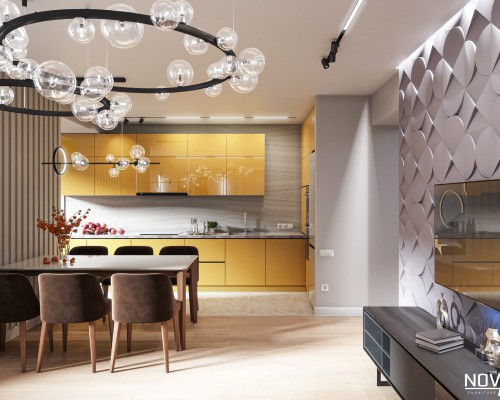 Thiết kế tủ bếp Acrylic màu vàng
