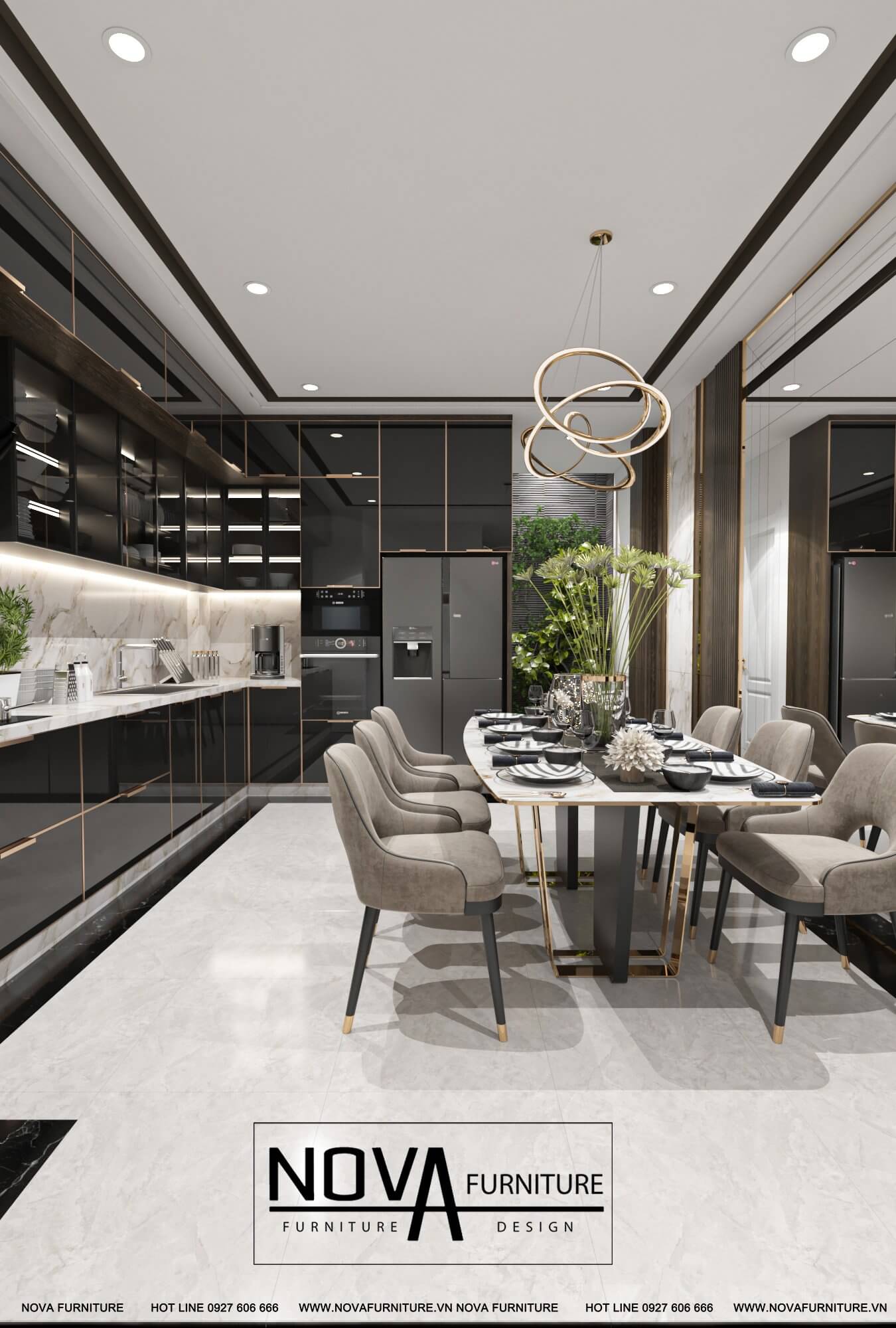 Tủ bếp cánh kính hợp kim nhôm cao cấp
