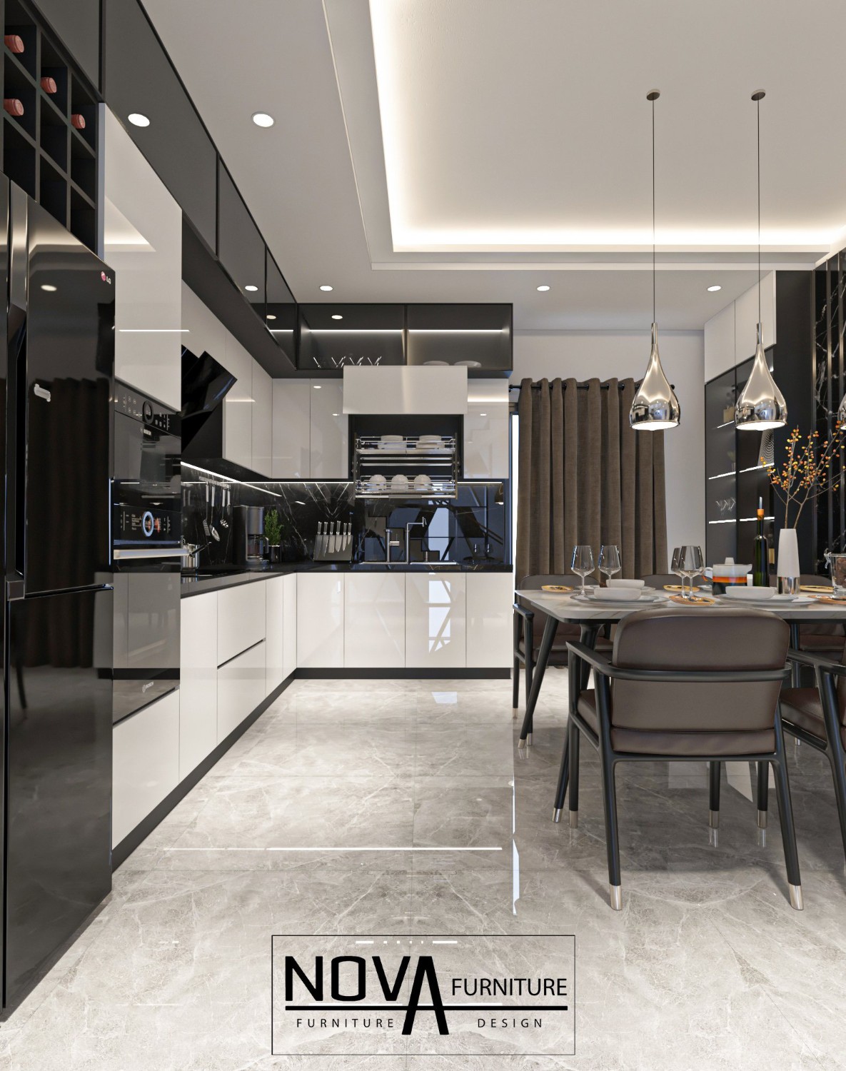 Tủ bếp cánh kính khung hợp kim nhôm cao cấp