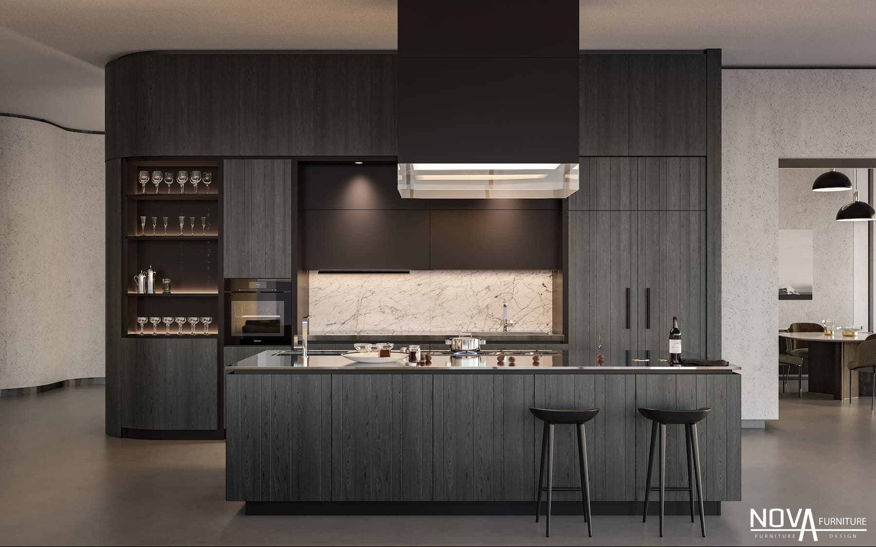 Thiết kế tủ bếp MDF màu đen sang trọng