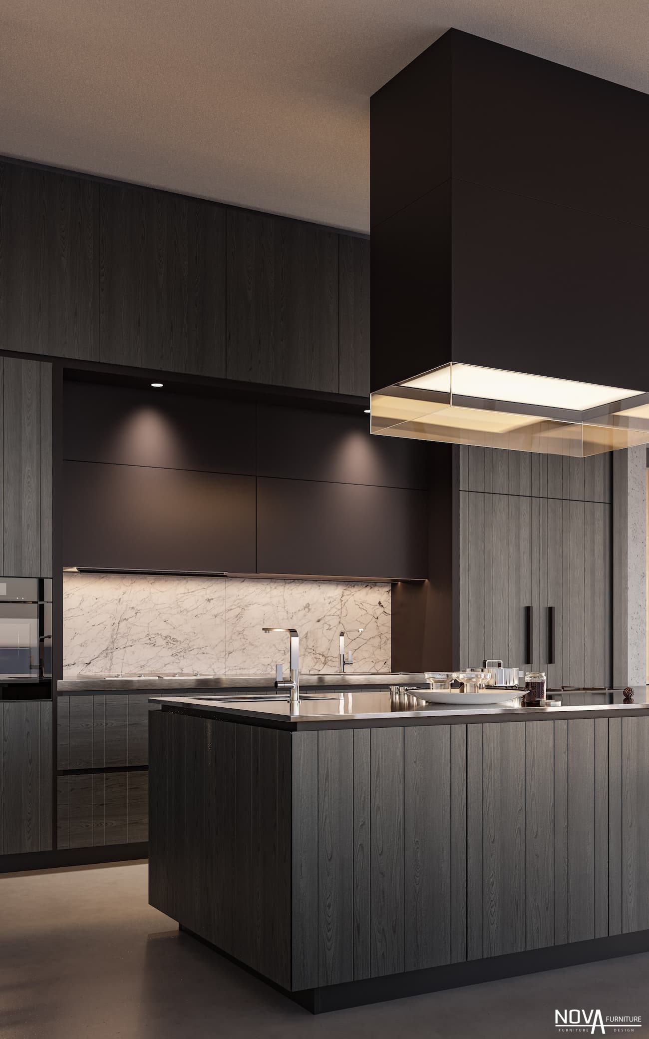 Thiết kế tủ bếp MDF màu đen sang trọng