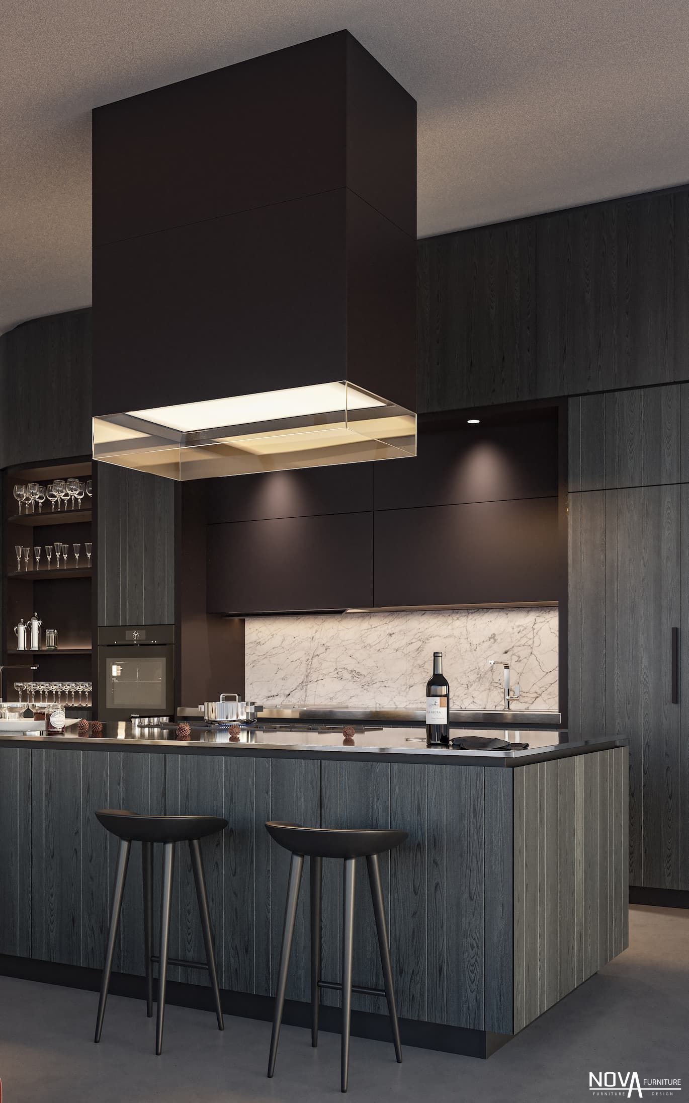 Thiết kế tủ bếp MDF màu đen sang trọng