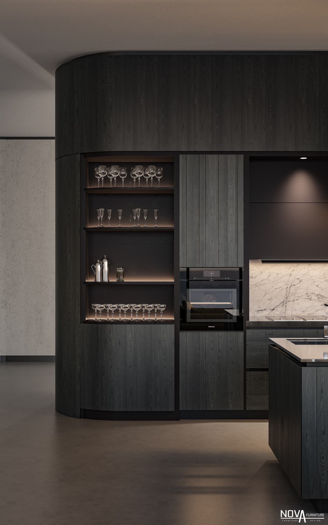 Thiết kế tủ bếp MDF màu đen sang trọng