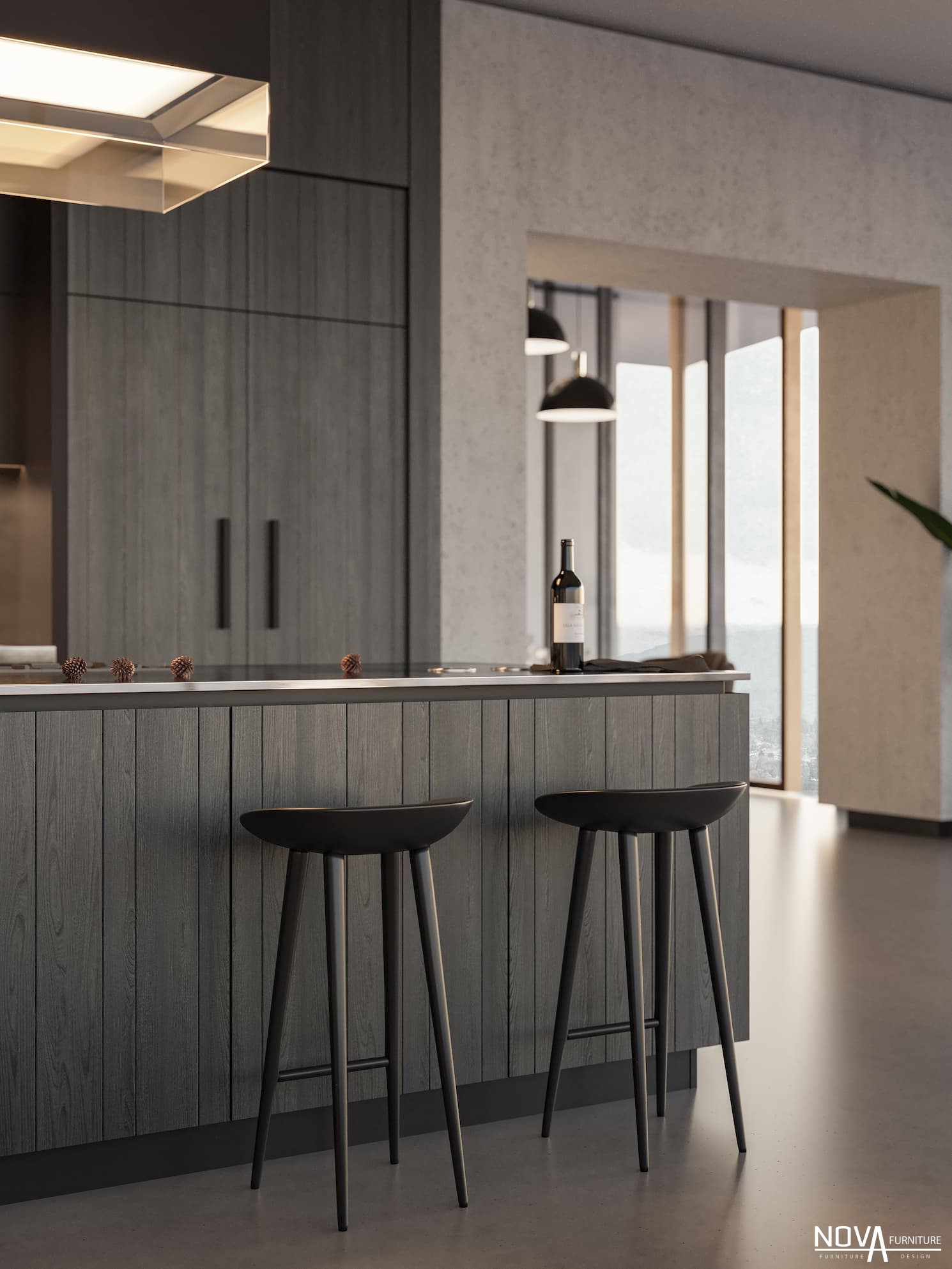 Thiết kế tủ bếp MDF màu đen sang trọng
