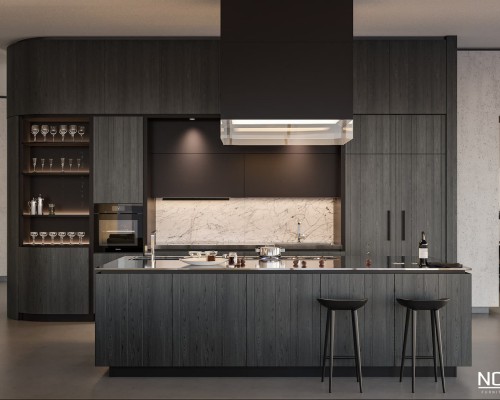 Thiết kế tủ bếp MDF màu đen sang trọng