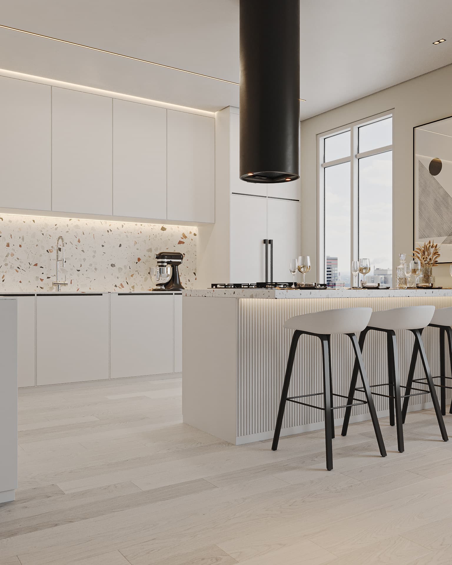 Thiết kế tủ bếp gỗ màu trắng đẹp Cần Thơ