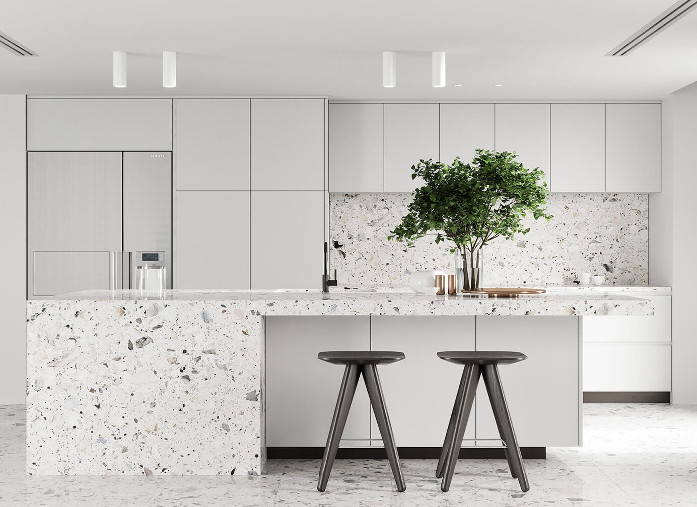 Thiết kế tủ bếp màu trắng sang trọng