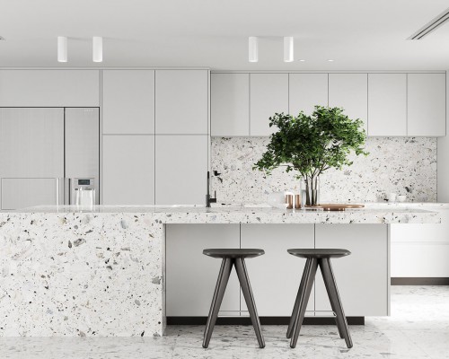 Thiết kế tủ bếp màu trắng sang trọng