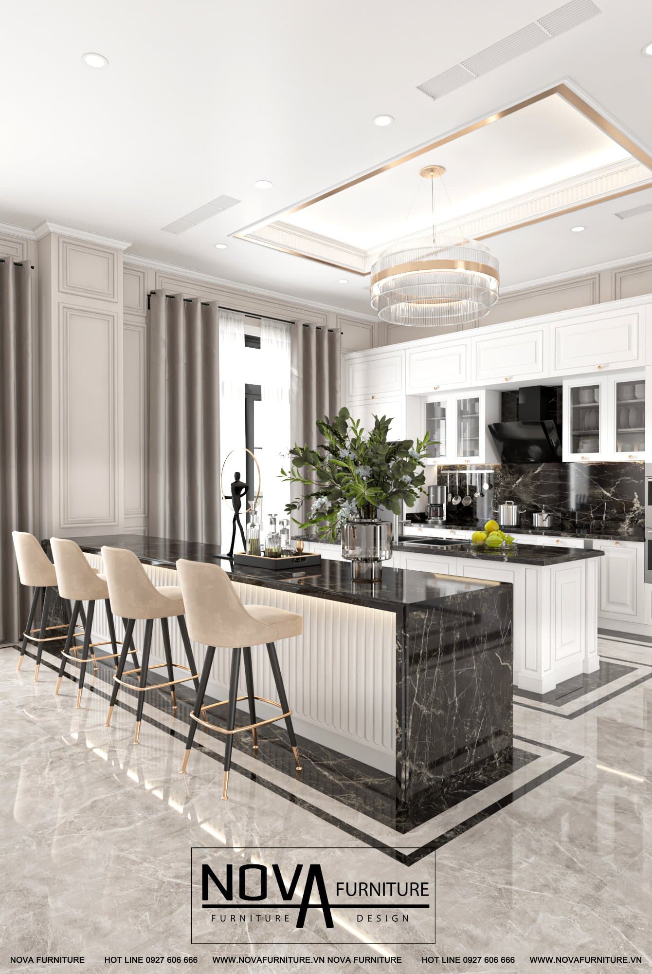 Thiết kế tủ bếp tân cổ điển cao cấp
