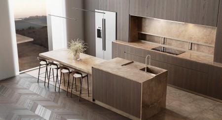 Thiết Kế Tủ Bếp Vân Gỗ Kết Hợp Đá Hiện Đại Làm Mặt Bếp, Đá...