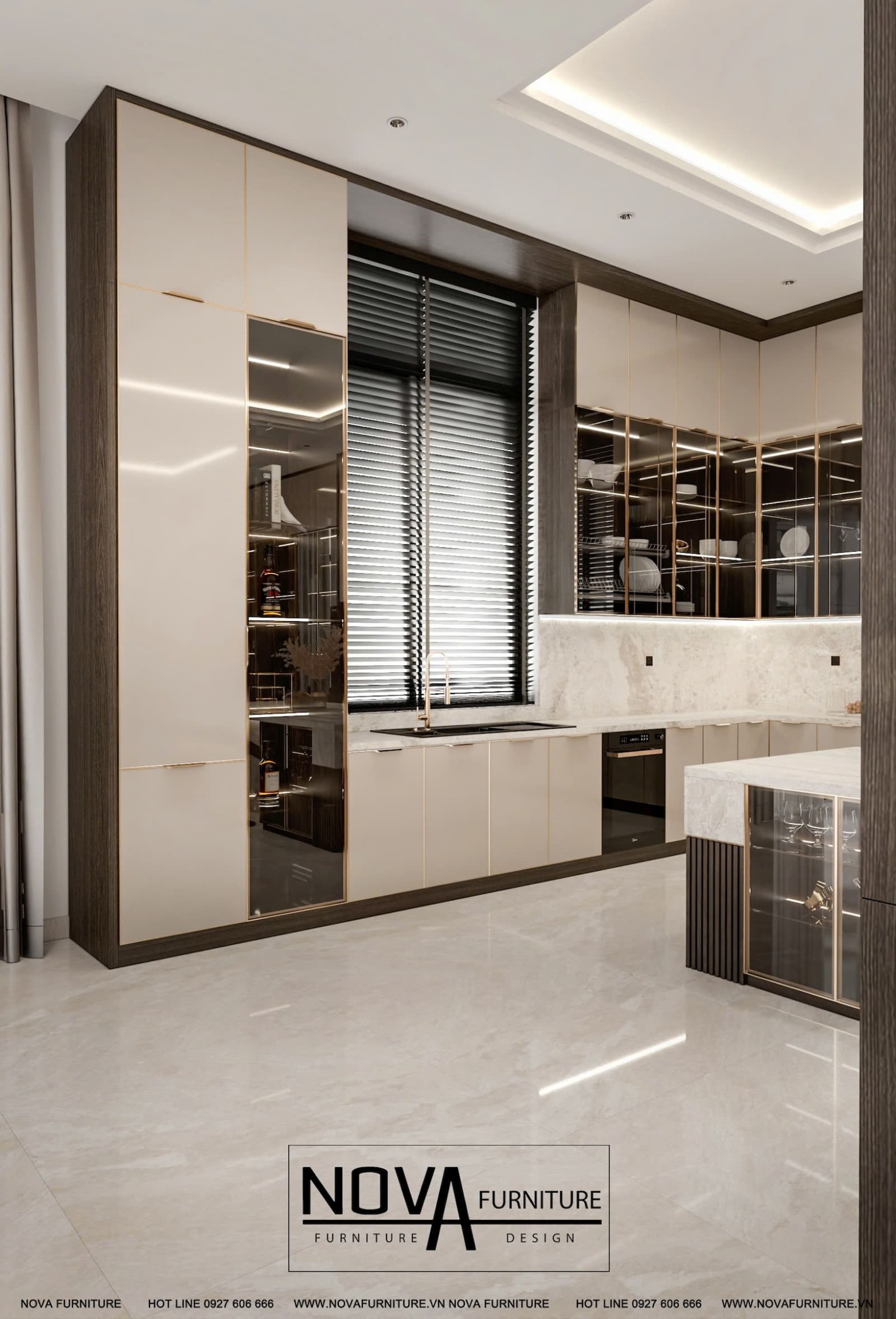 Tủ bếp cánh kính Luxury