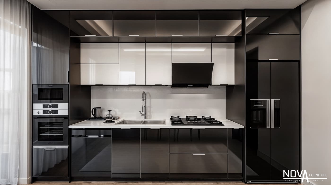 Tủ bếp cánh kính Lâm Đồng hiện đại