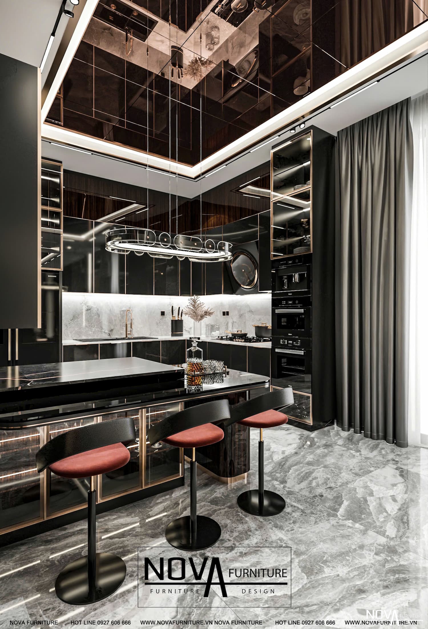 Tủ bếp cánh kính Luxury HCM