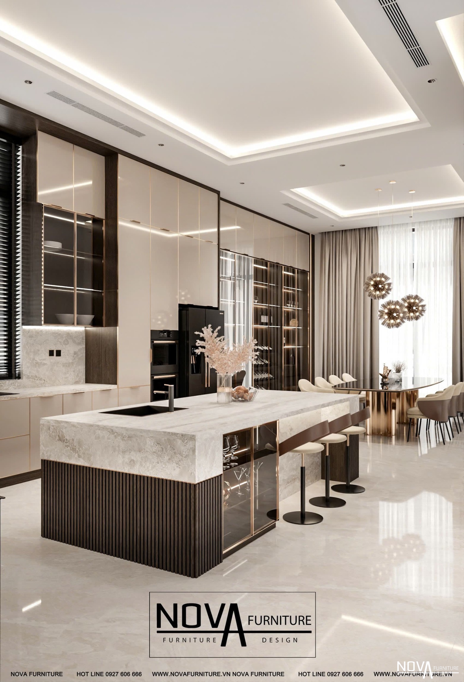 Tủ bếp cánh kính sang trọng