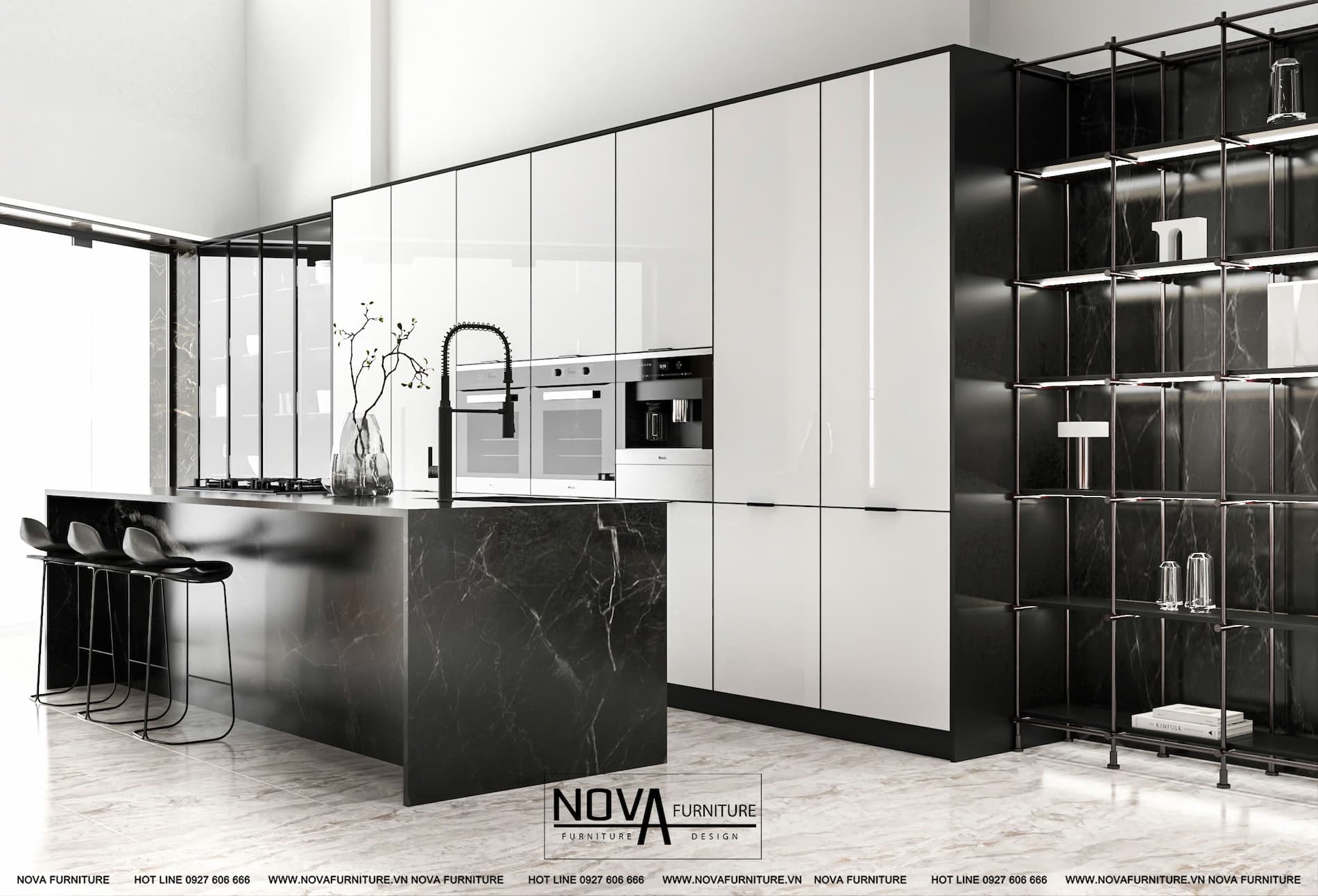 Thiết kế tủ bếp hợp kim nhôm cao cấp
