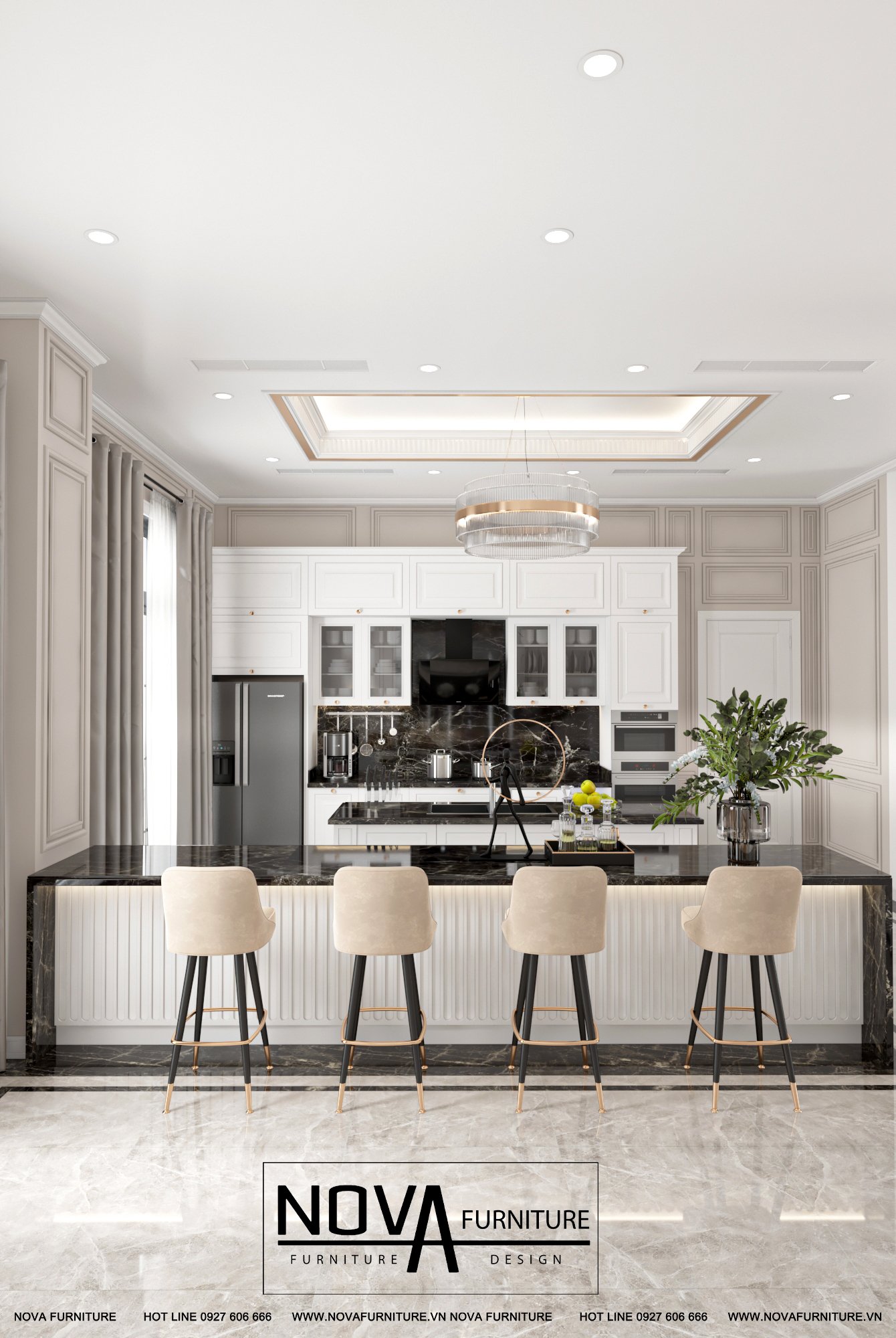 Thiết kế thi công tủ bếp tân cổ điển đẹp Quận 2