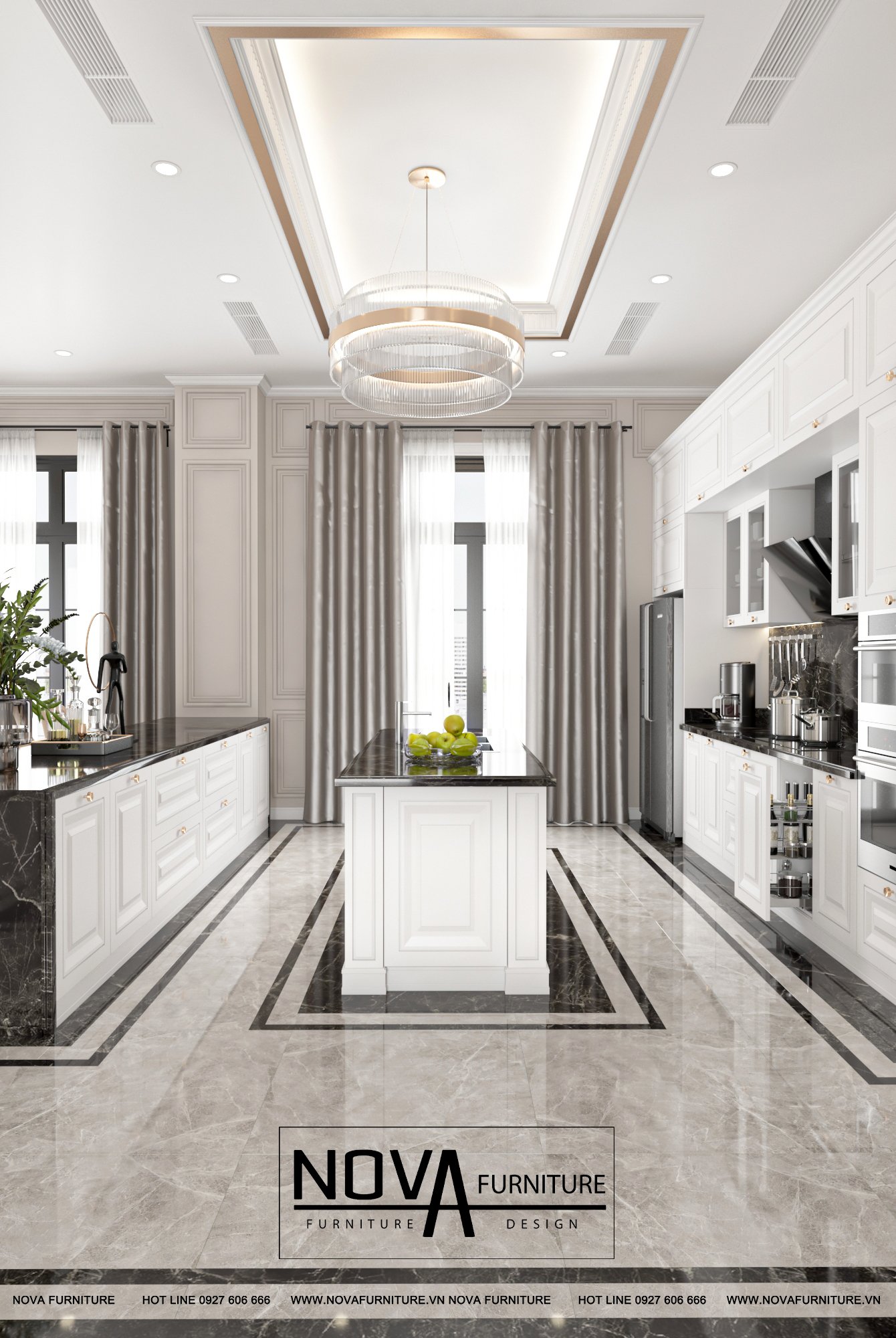 Thiết kế thi công tủ bếp tân cổ điển đẹp Quận 2
