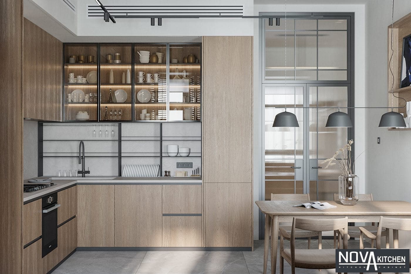 Thiết kế thi công tủ bếp MDF vân gỗ đẹp
