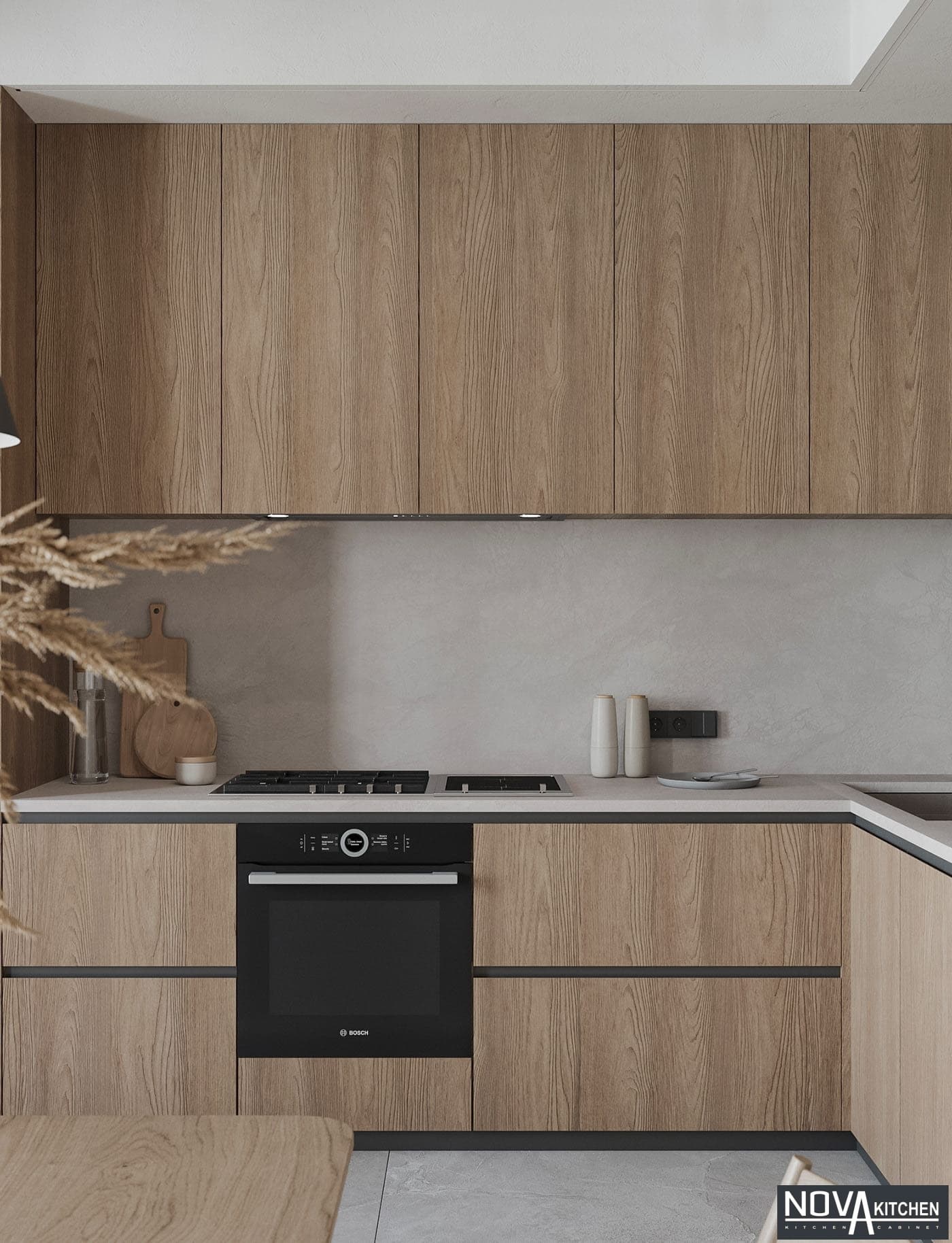 Thiết kế thi công tủ bếp MDF vân gỗ đẹp