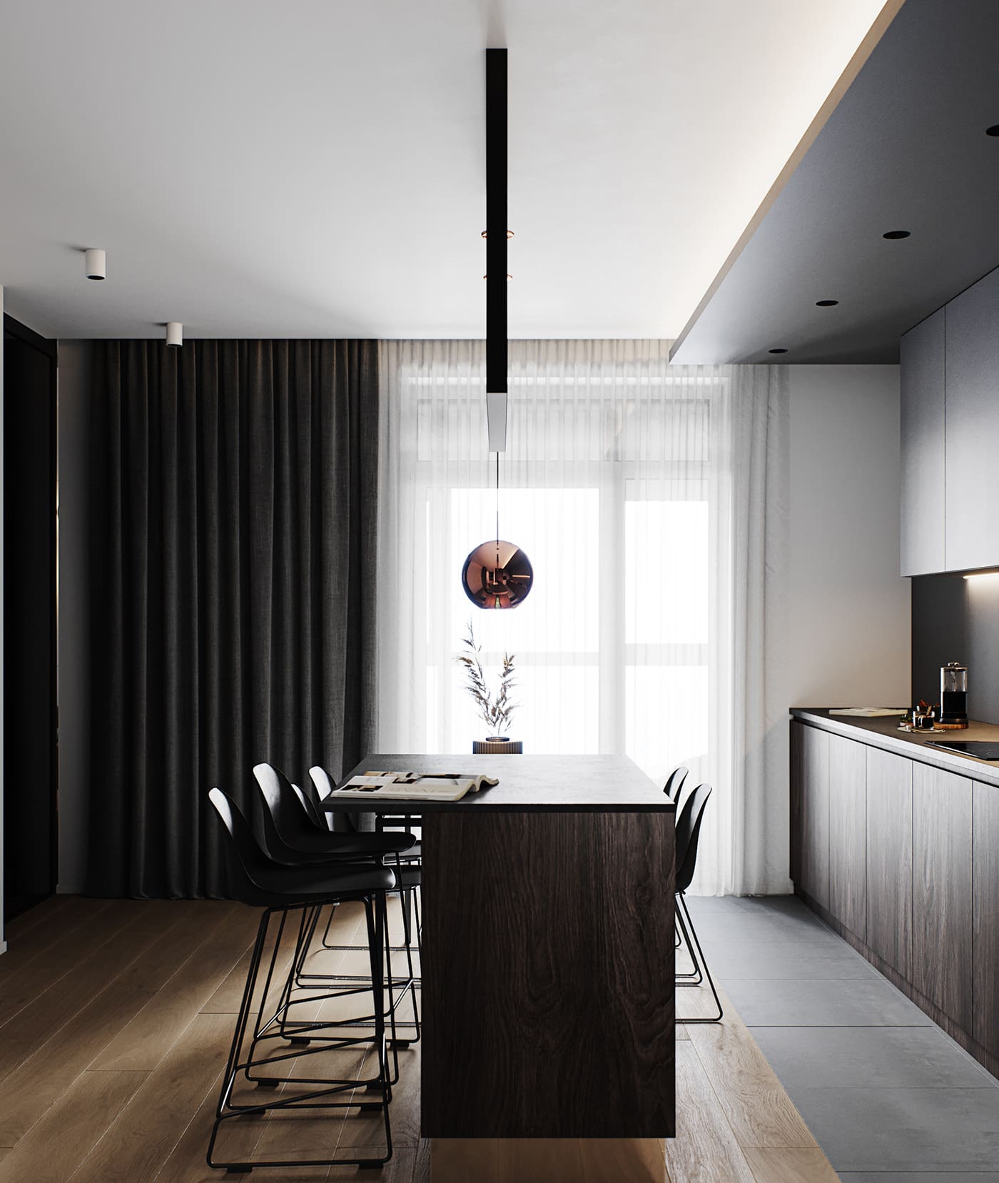 Tủ bếp gỗ MDF tông màu tối