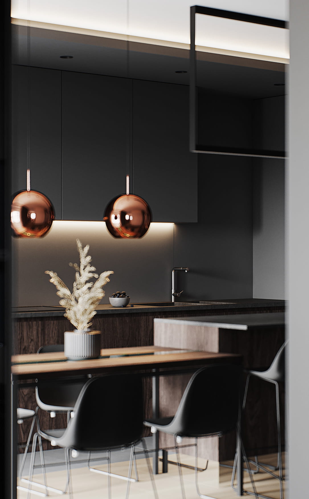 Tủ bếp gỗ MDF tông màu tối