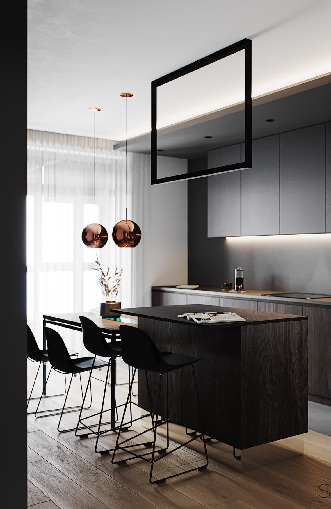 Tủ bếp gỗ MDF tông màu tối
